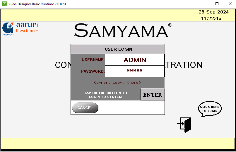 Samyama® Login Screen